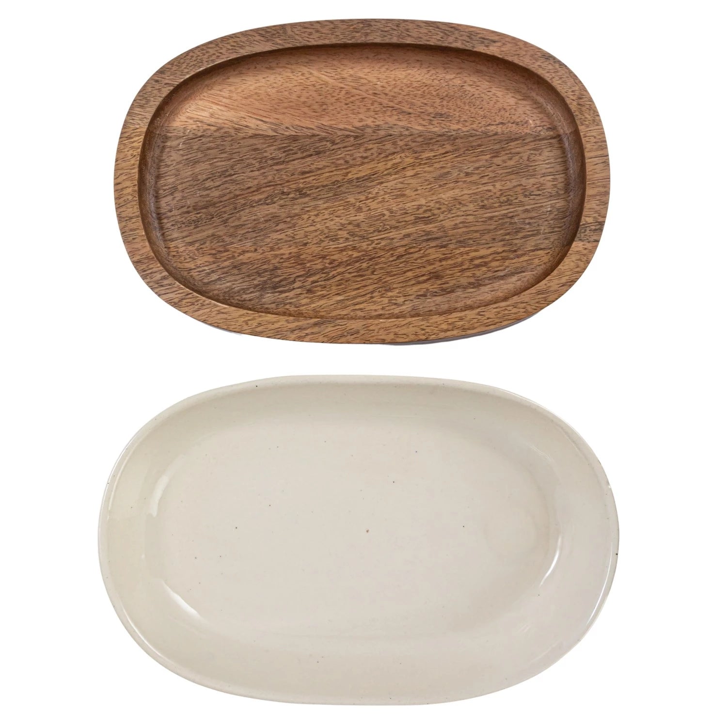1 Quart Stoneware Serving/Casserole Baker | Mango Wood Base