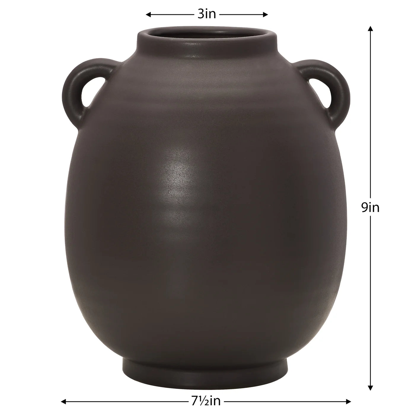 Capri Double Handle Ceramic Oval Urn Vase | Matte Brown