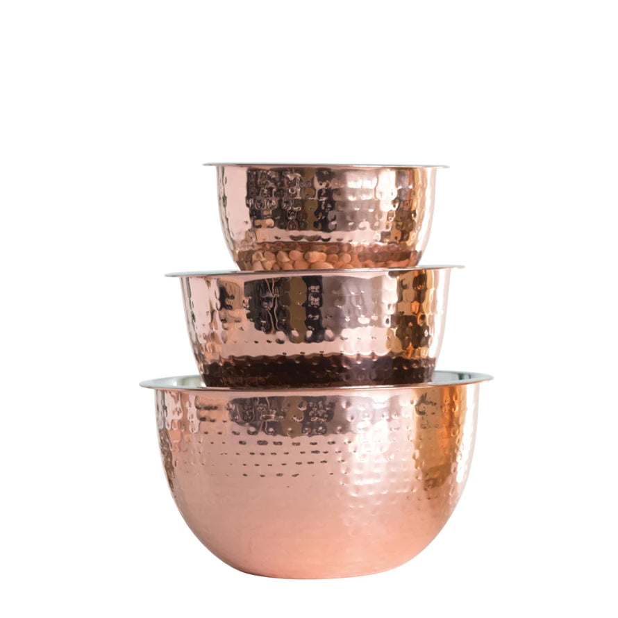 Hammered Copper Finish Stainless Steel Bowls | Set of 3