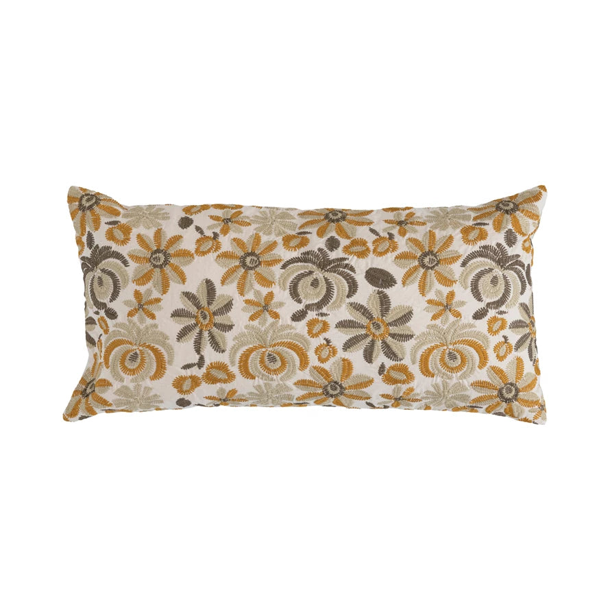 Embroidered Lumbar Pillow | Multi Colour Floral